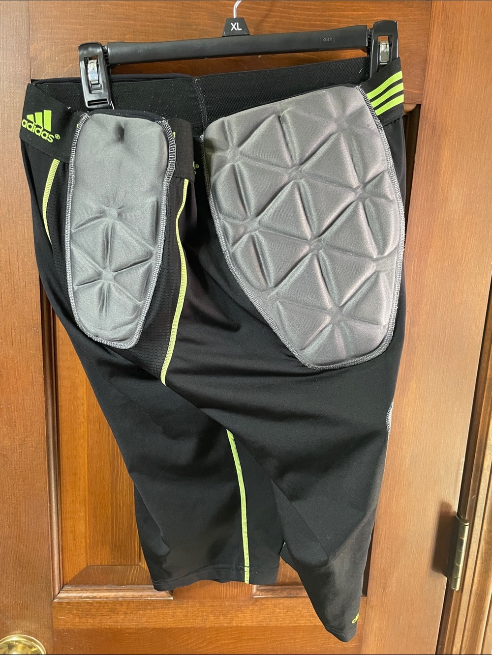 adidas Black Compression Shorts with Gray Pads and Lime Accents